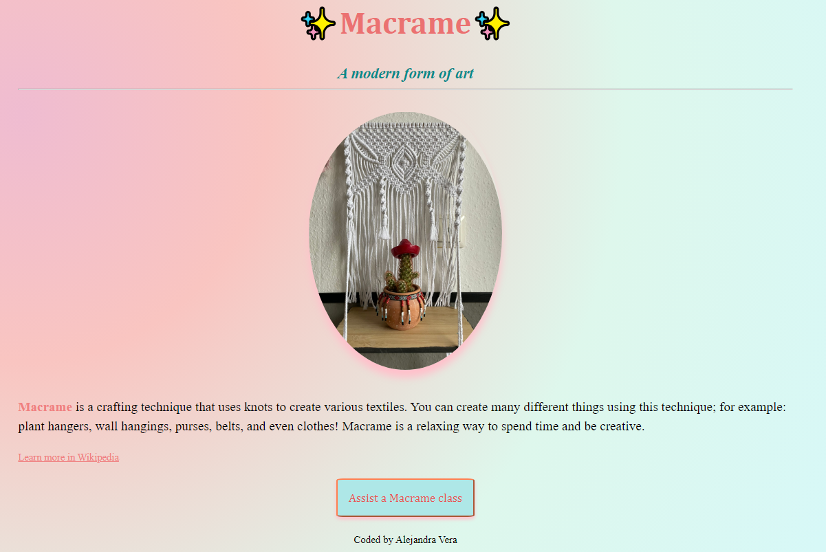 Screenshot of the Macrame webpage