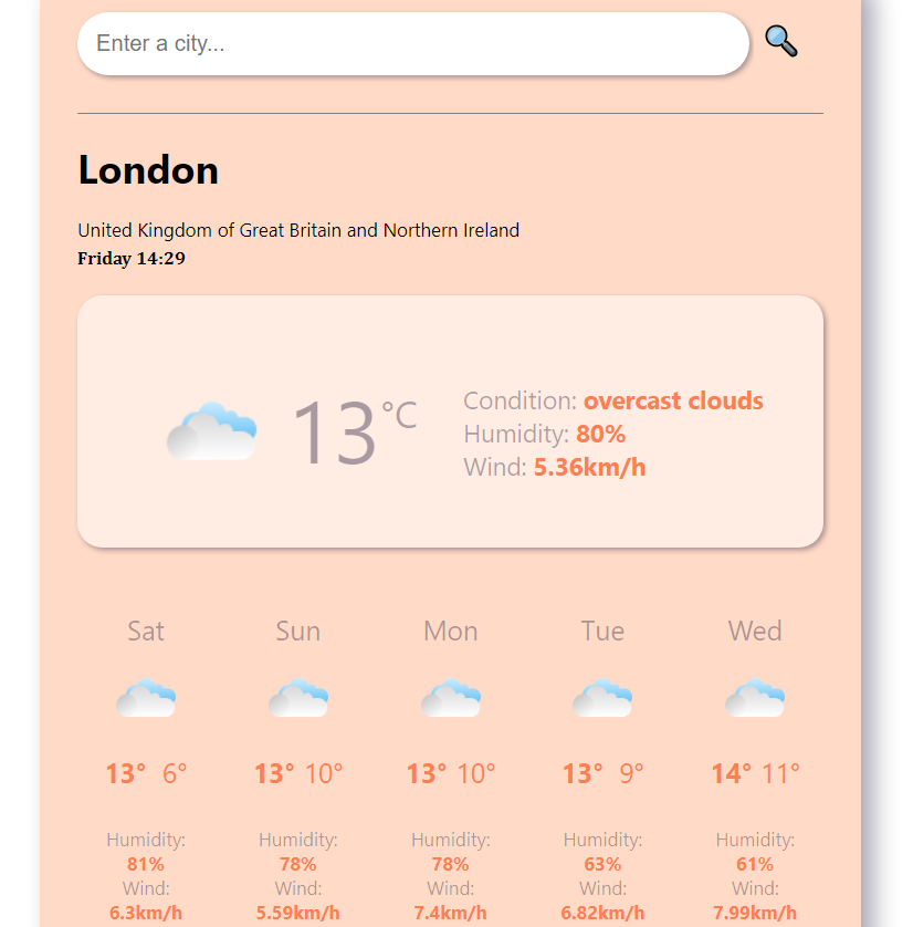 Screenshot of the weather app webpage